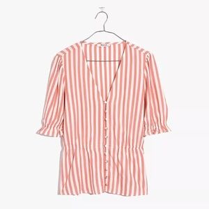 Madewell peach and white striped shirt. Size L.